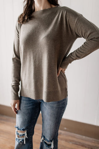 Earthy Embrace Boat Neck Olive Pullover Sweater