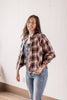 Scarecrow Patches Frayed Cropped Navy Long Sleeve Flannel