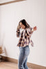 Scarecrow Patches Frayed Cropped Navy Long Sleeve Flannel