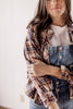 Scarecrow Patches Frayed Cropped Navy Long Sleeve Flannel