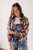 Scarecrow Patches Frayed Cropped Navy Long Sleeve Flannel