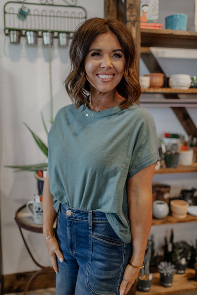Ash Jade Round Neck Cuffed Sleeves Cropped Tee- Rustic Honey