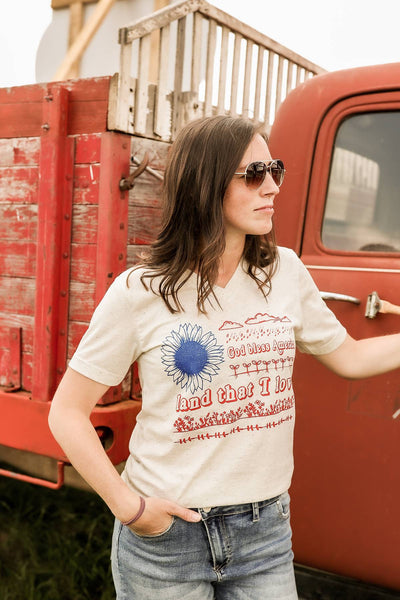RESTOCK Land That I Love Sunflower Flag Tee - Rustic Honey