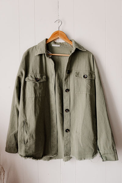 Fall Market Bound Frayed Olive Shirt Jacket