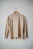 Mock Neck Drop Shoulder Side Slit Solid Oatmeal Pullover Sweater