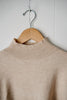 Mock Neck Drop Shoulder Side Slit Solid Oatmeal Pullover Sweater