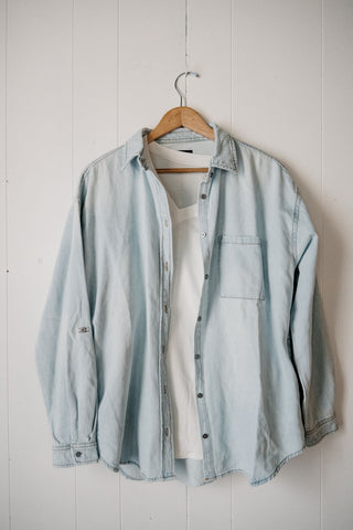 Oversized Denim Button Down Shirt Jacket - Risen Denim