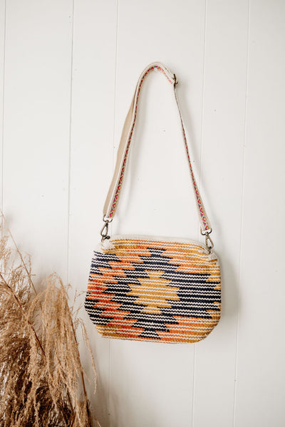 Woven Cream Multicolored Aztec Crossbody Bag