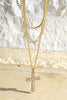 Rhinestone Cross Gold Pendant Necklace - 3 piece set