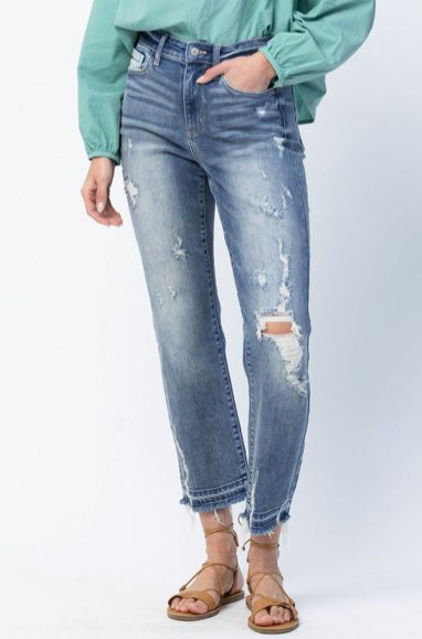 Just Add Booties Released Hem Ankle Straight Denim Jeans - Judy Blue