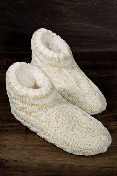 Cable Knit Microfiber Sherpa Lining Non-Slip Slipper - Two Colors