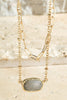 Oval Stone Pendant Double Layered Gold Necklace - Two Colors