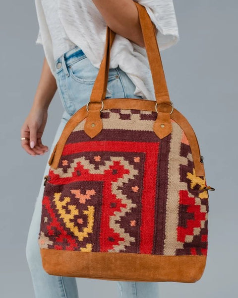 Brown & Red Multicolored Aztec Woven Bag