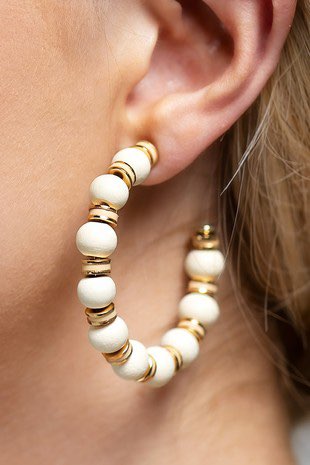 Ivory & Gold Bead Hoop Earrings