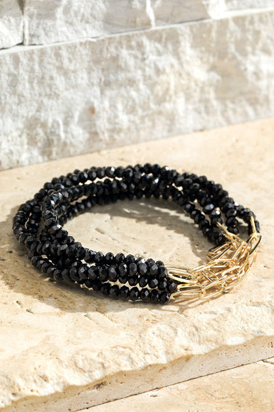 Black Bead and Chain Stretch Bracelet
