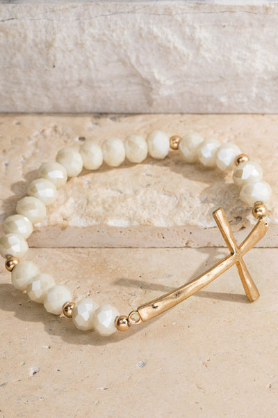 Hammered Gold Cross Bracelet - Ivory