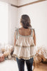 Flower Child Layered Shoulder Tied Cream Floral Peasant Top