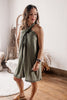 Timeless Bravery Twisted Halter Linen Olive Dress