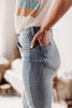 High Rise Light Wash Frayed Hem Bootcut Denim Jeans - Risen