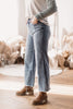 RESTOCK High-Waisted Frayed Wide Leg Crop Jeans - Risen Denim