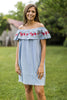 Summer Señorita Chambray Off Shoulder Dress