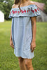 Summer Señorita Chambray Off Shoulder Dress