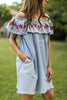 Summer Señorita Chambray Off Shoulder Dress