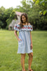 Summer Señorita Chambray Off Shoulder Dress