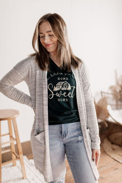 Home Sweet Home For The Holidays - Cream Print on Emerald V-neck