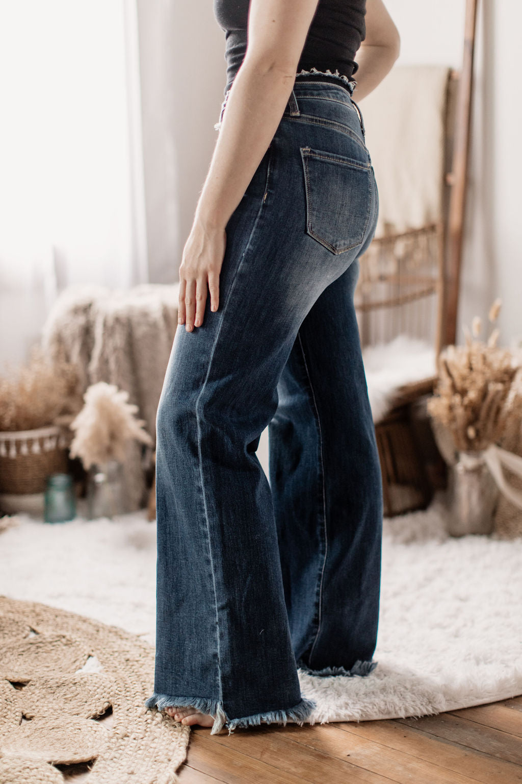 High Rise Medium Wash Wide Leg Denim Jeans - Risen Denim – Rustic
