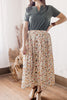Faithful Floral Elastic Waist Button Down Ivory Skirt