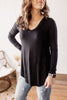 Comfort Basic Black Long Sleeve V-neck Tee