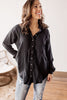 Frayed Cotton Crinkle Button Down Shirt - Black