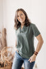 Sunday Service Jewel Green Slit V-neck Blouse
