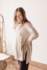 Taupe Waffle Knit V-Neck Tunic Top