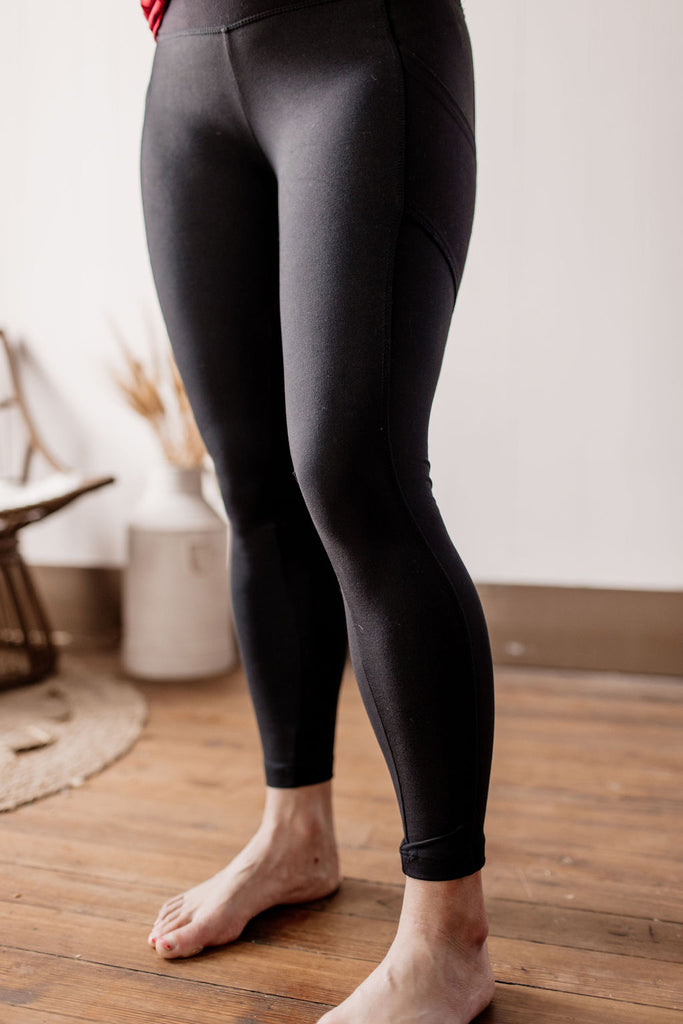 Black Brushed Microfiber Leggings With Pockets