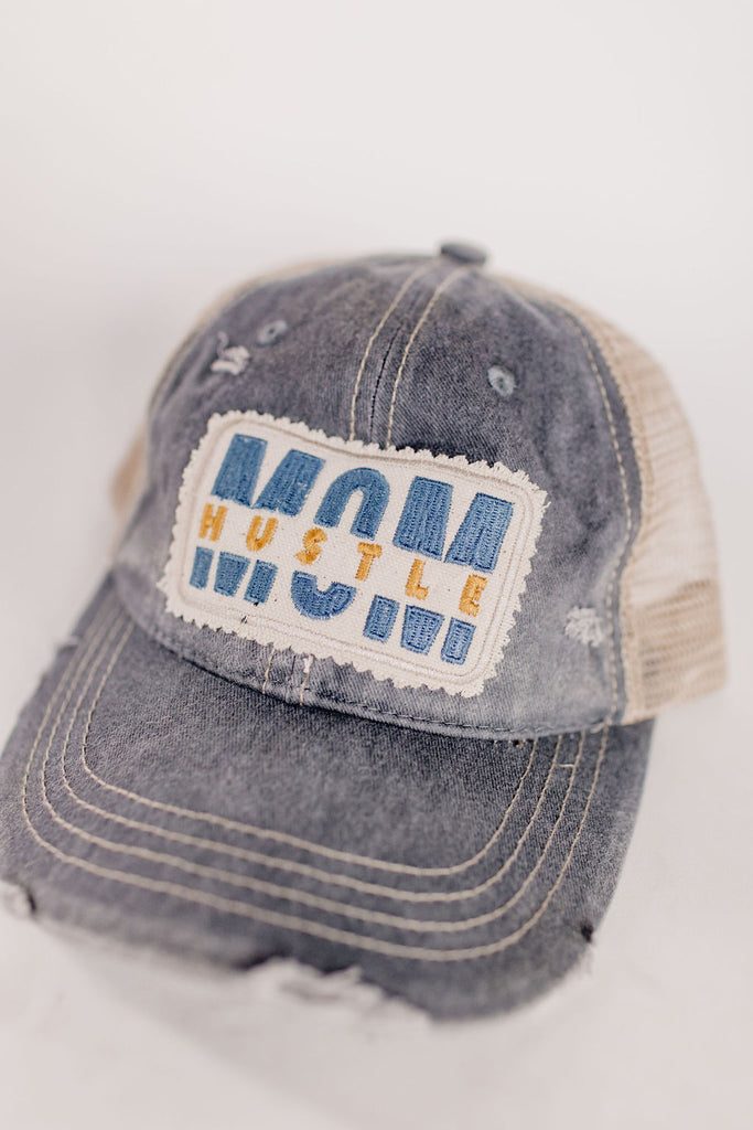 Mom Hustle Weathered Dusty Blue Baseball Cap