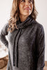Brushed Drawstring Turtle Neck Tunic Sweater - Black