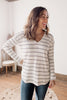 Light As A Feather V-neck Long Sleeve Ivory With Gray Stripes Top