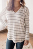 Light As A Feather V-neck Long Sleeve Ivory With Gray Stripes Top