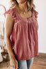 Outdoor Concert Mauve Ruffle Cap Square Neck Blouse