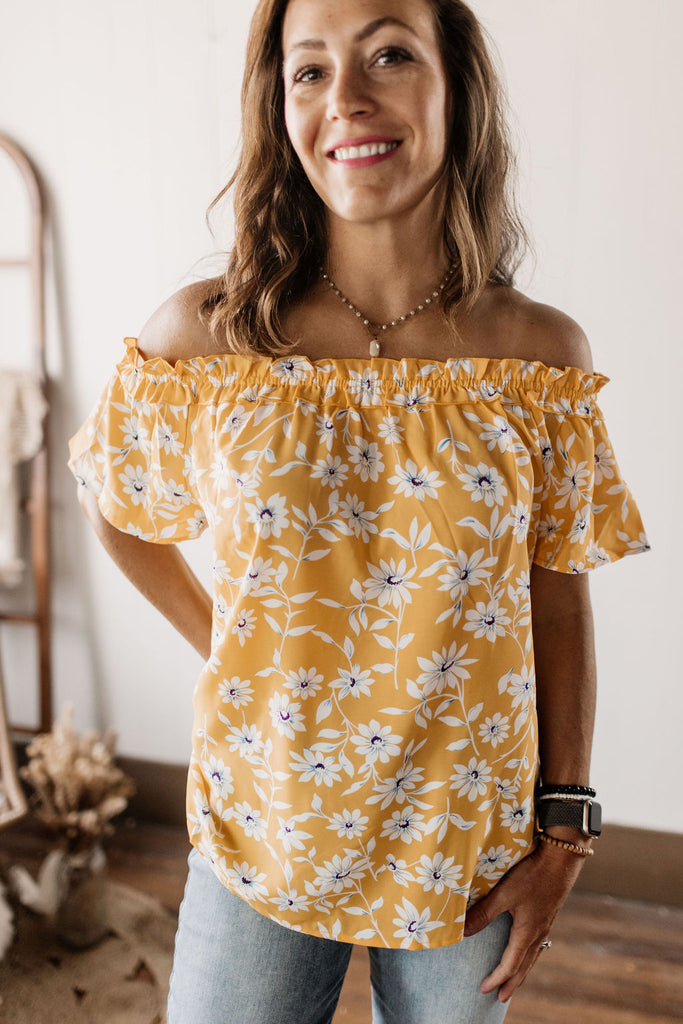 Light Up The Night Off Shoulder Yellow Daisy Floral Blouse