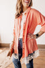 Coral Button Down Tunic Shirt With Lace Hem