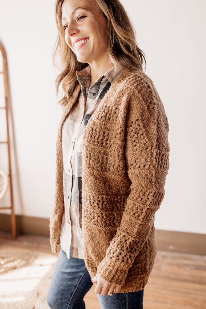 Rustling Leaves Open Front Knit Caramel Cardigan