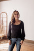 Witches Eve Square Neck Fitted Long Sleeve Black Blouse