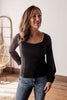 Witches Eve Square Neck Fitted Long Sleeve Black Blouse