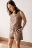 Spontaneous Vacation Knit Mocha Romper With Drawstring Waist