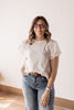 Grateful Getaway Ruffle Crocheted Short Sleeve Ivory Top