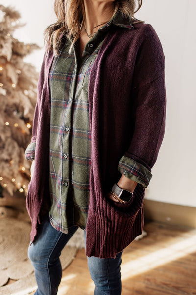 Slowing Down & Sipping Merlot Open Front Cardigan With Pockets