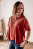 Vintage Heart Button Hooks Lace Shoulder Detail Brick Red Tee